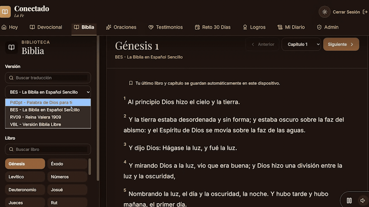 Vista del diario espiritual privado