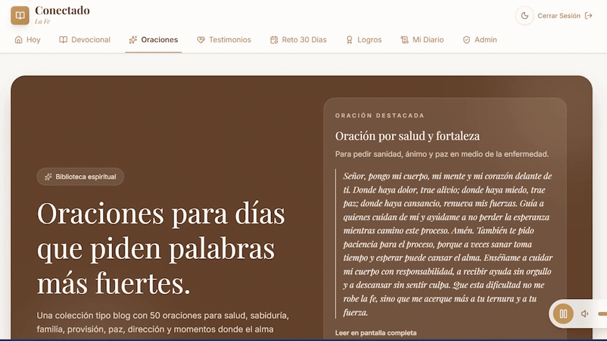 Vista de logros y progreso espiritual